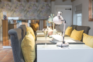 beautiful homey chic salon table nail bar