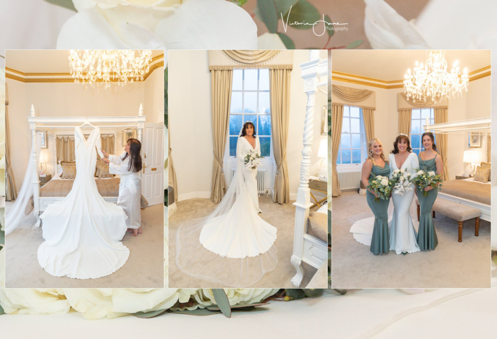 Bride in main bridal suite at Bourton Hall