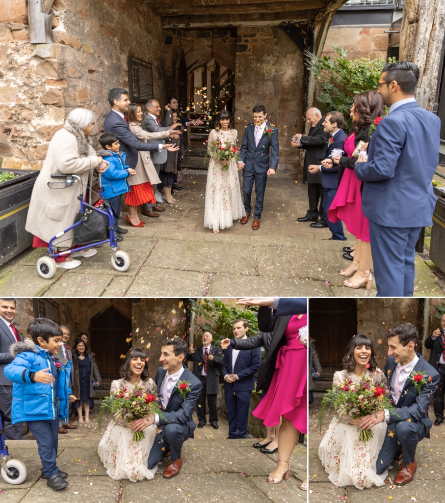 confetti wedding photo after the couple had got married at Coventry registry office