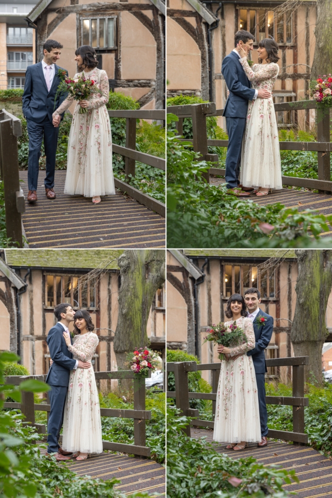 A few romantic images of the bridge and grrom, standing on the bridge, at Cheylesmore Manor House