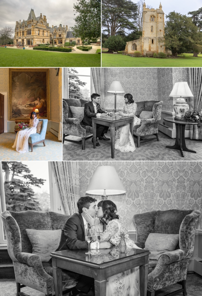 Romantic images of a bridge and groom in the Grand Hall at Ettington park hotel